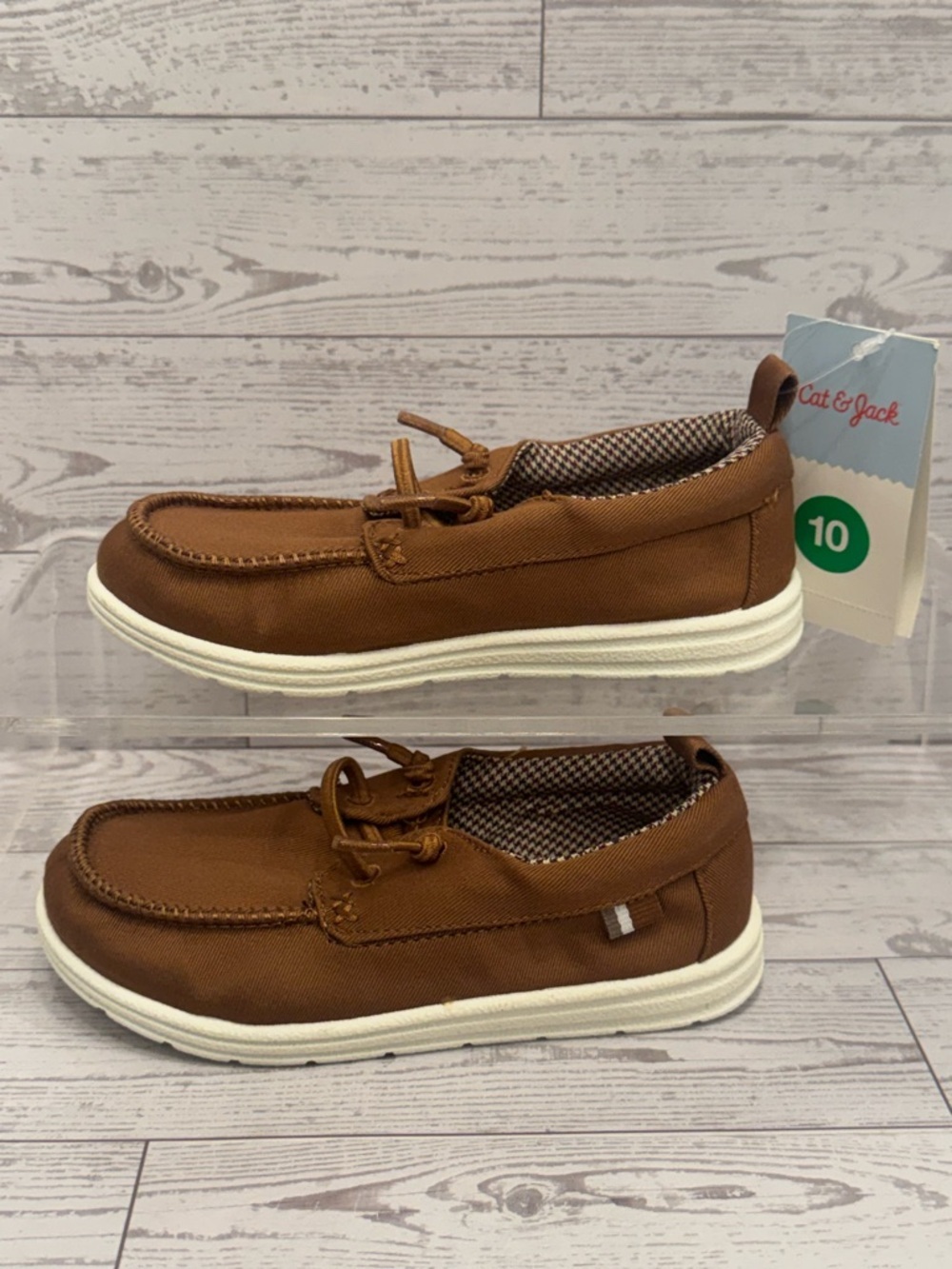 Cat & Jack Toddler Boy Bobby Slip-On Boat Shoes in brown with White Sole